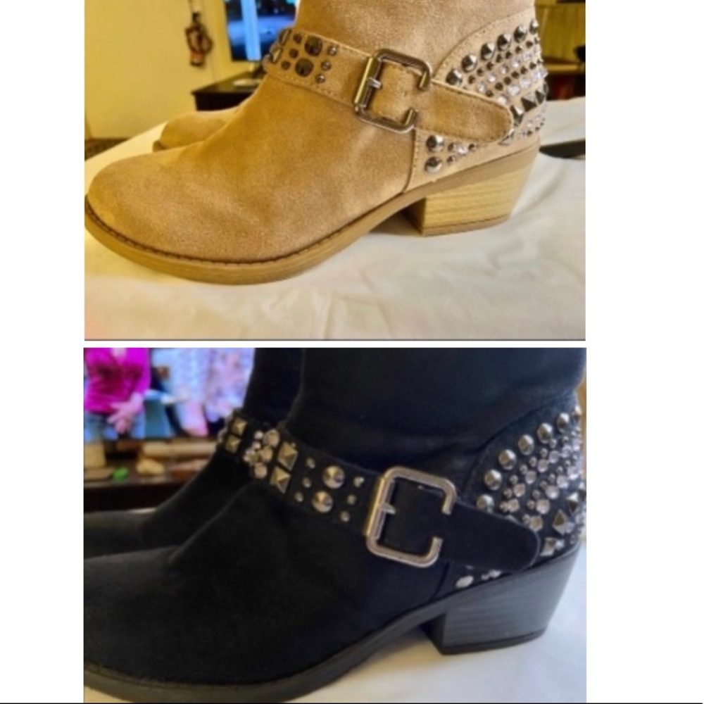 Suede Maurices Booties Lot: 1 Taupe and 1 Black Size 7 both w/studs & buckles